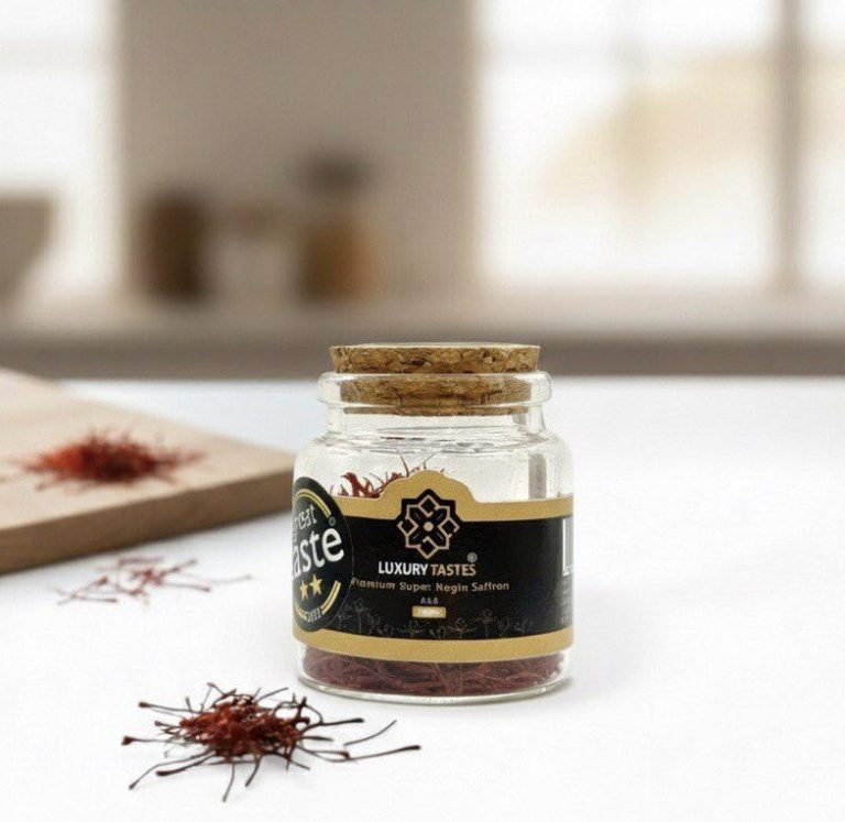 Glass jar of premium Super Negin saffron