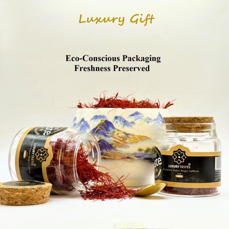 Luxury Tastes gift set with eco-conscious packaging and preserved saffron jars